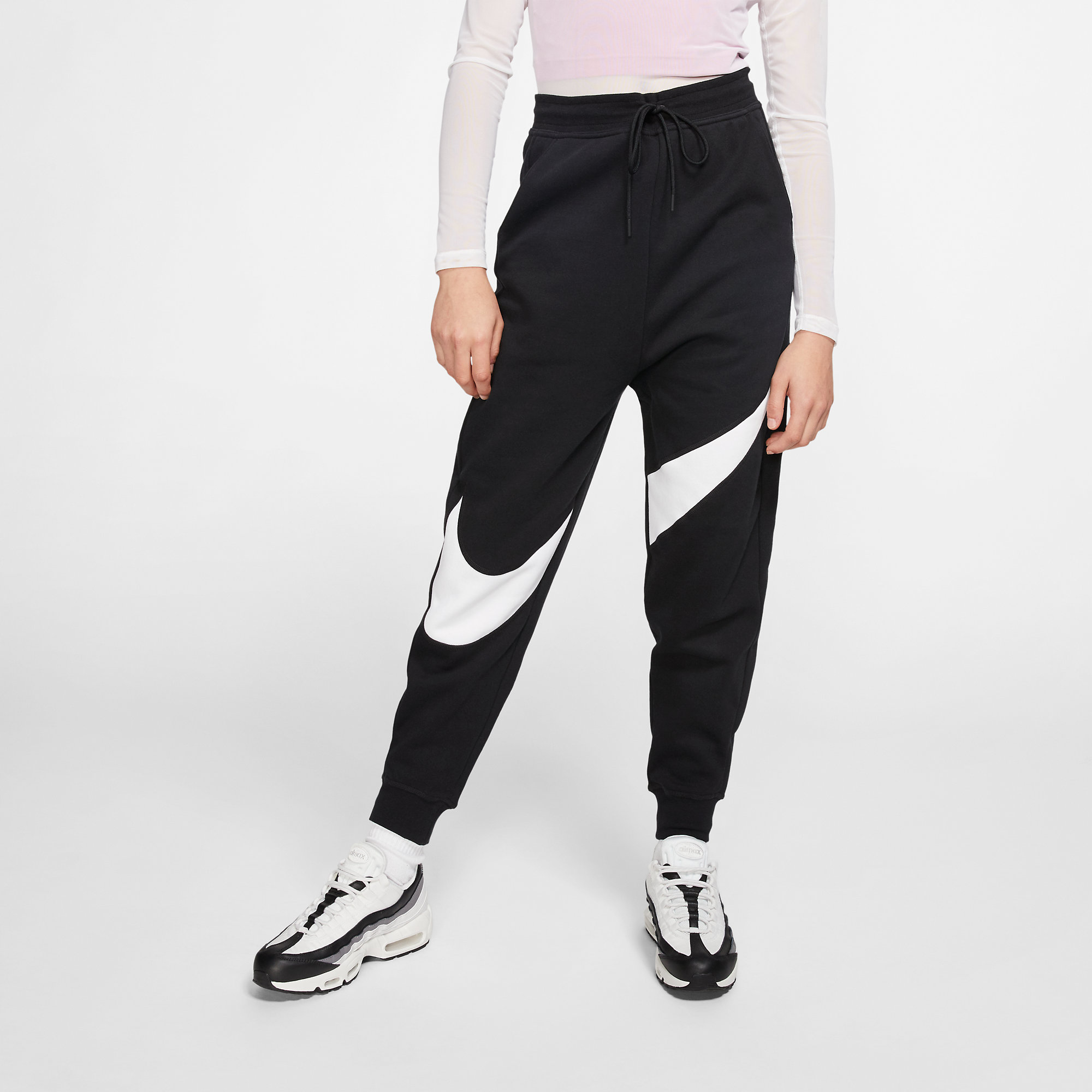 nike women's sportswear neon swoosh fleece pants