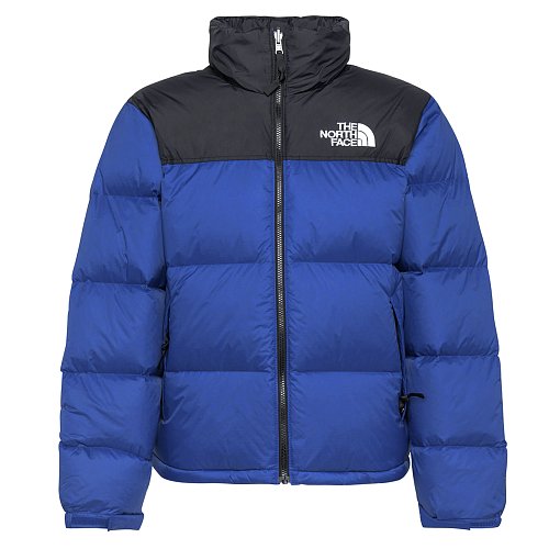 blue and black north face coat